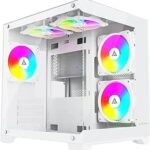 Apevia Prism-WH Prism Micro-ATX Gaming PC Cube Case w/ 5X 120mm ARGB Fans, 366 RGB Modes, Dual Tempered Glass Panels, 240mm Radiator Support, 1X USB3.0, 2X USB 2.0, HD Audio Port, White