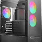 Antec NX410 ATX Mid-Tower Case, Tempered Glass Side Panel, Full Side View, Pre-Installed 2 x 140mm in Front & 1 x 120 mm ARGB Fans in Rear, Black (9734087000)