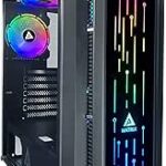 Apevia Matrix-BK Mid Tower Gaming Case with 1 x Tempered Glass Panel, Top USB3.0/USB2.0/Audio Ports, 4 x RGB Fans, Black Frame